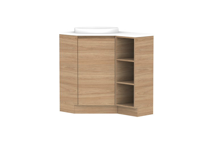 Glacier Corner 600 x 900 Open Shelf Floor Mount Vanity