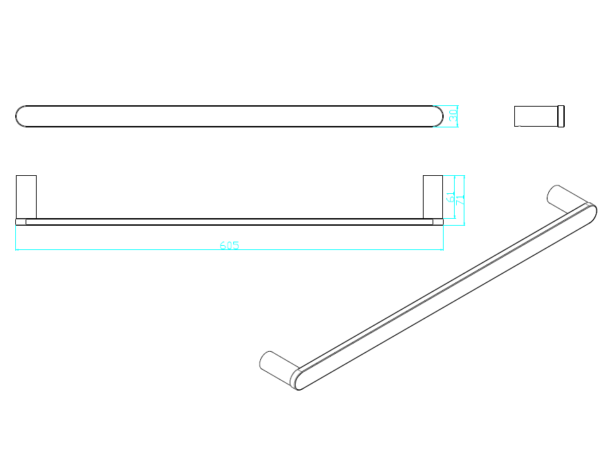 Molly Brushed Gold 600mm Towel Rail