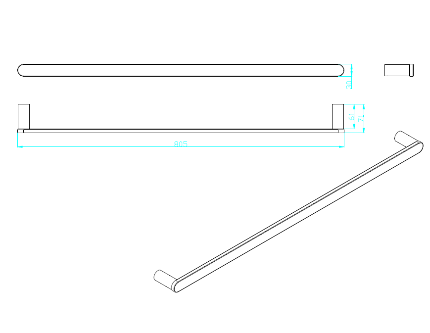 Molly Brushed Gun Metal 800mm Towel Rail