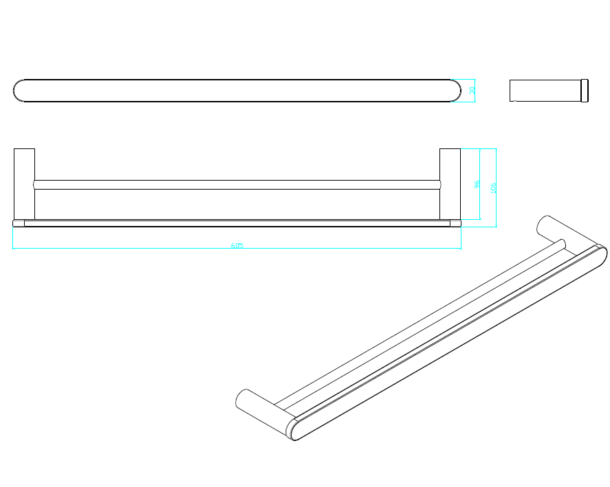 Molly Black 600mm Double Towel Rail