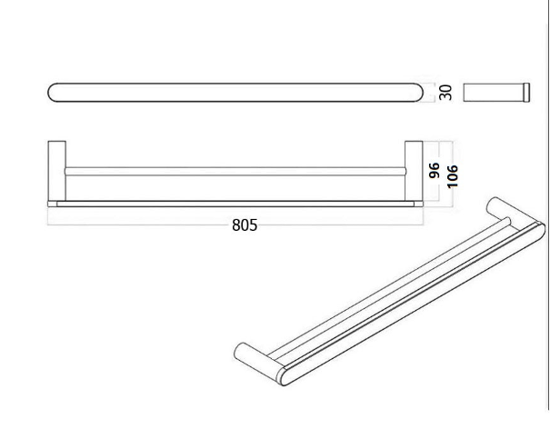 Molly Brushed Nickel 800mm Double Towel Rail