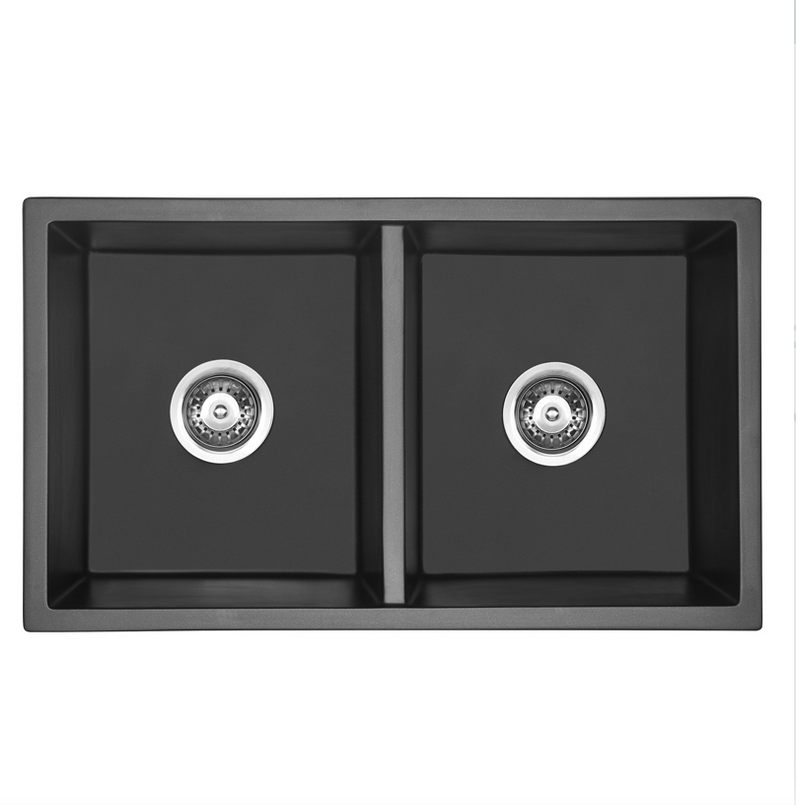 LUX Black Stone Sink 770 Dual Bowl