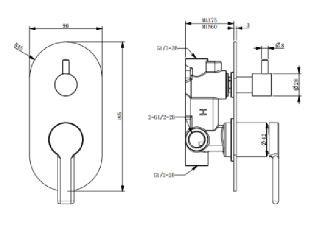 Dawn Black Shower Mixer + Diverter