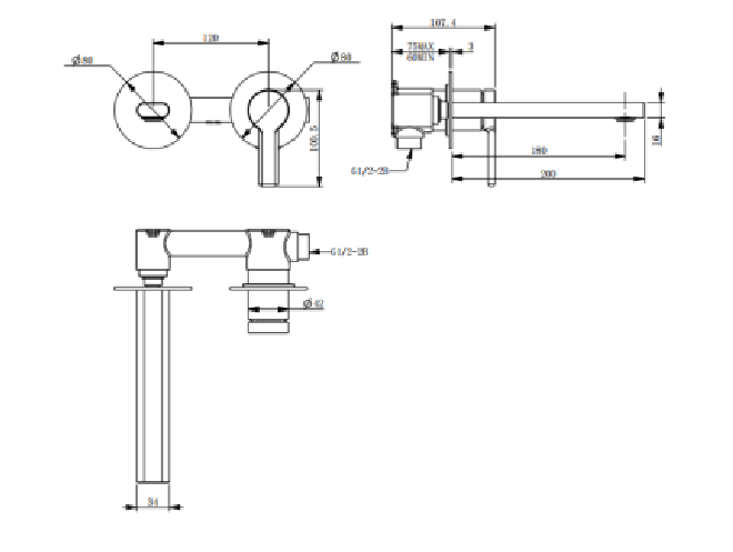 Dawn Brushed Gun Metal Wall Mounted Mixer