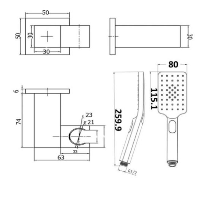 Essence Brushed Gun Metal Square Shower on Bracket