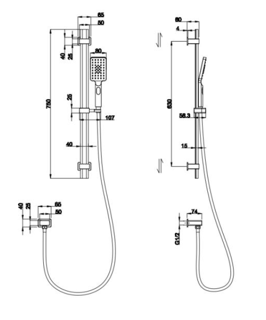 Essence Brushed Nikel Square Shower on Rail V2