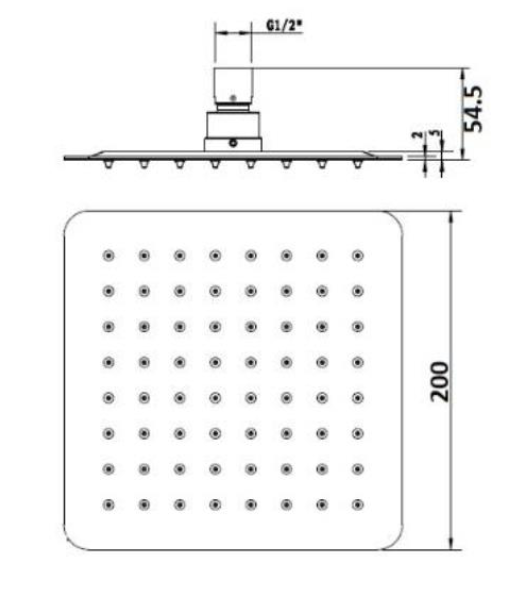 Essence Black Square 200mm SS Rain Shower Head