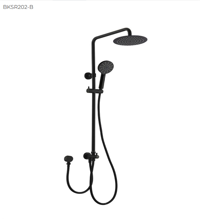 Essence Black Round Shower & 200mm Rain on Rail Twin Inlet