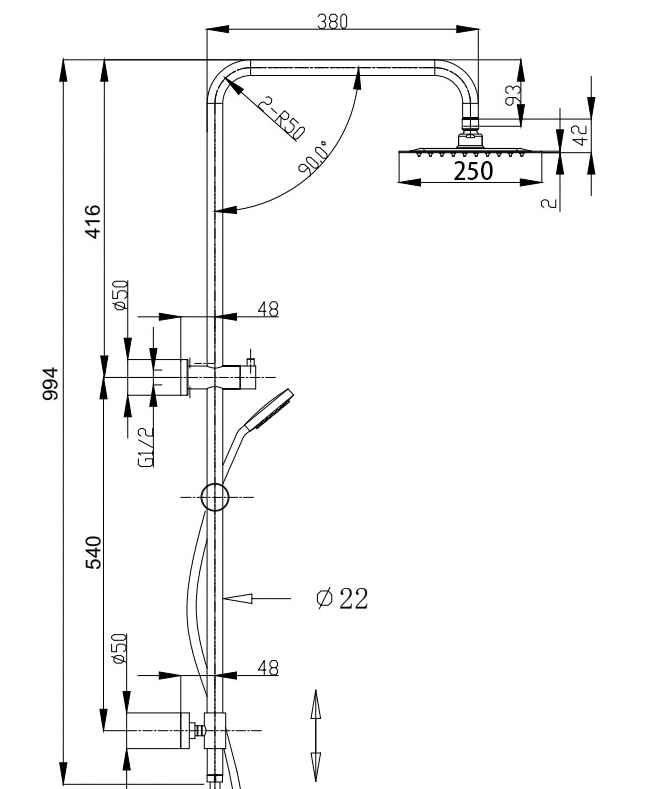 Essence Brushed Gun Metal Round Shower & 200mm Rain on Rail