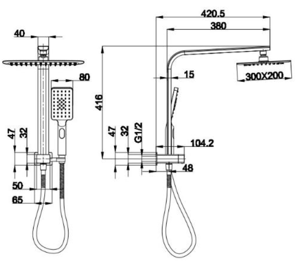 Essence Brushed Gun Metal Square Shower & Rain on Bracket V2