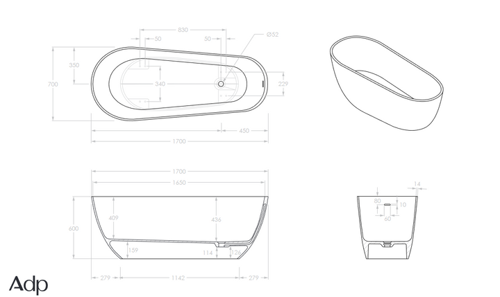 Day Dream Gloss Black / White Bathtub