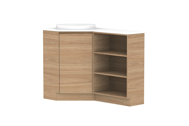 Glacier Corner 600 x 1200 Open Shelf Floor Mount Vanity