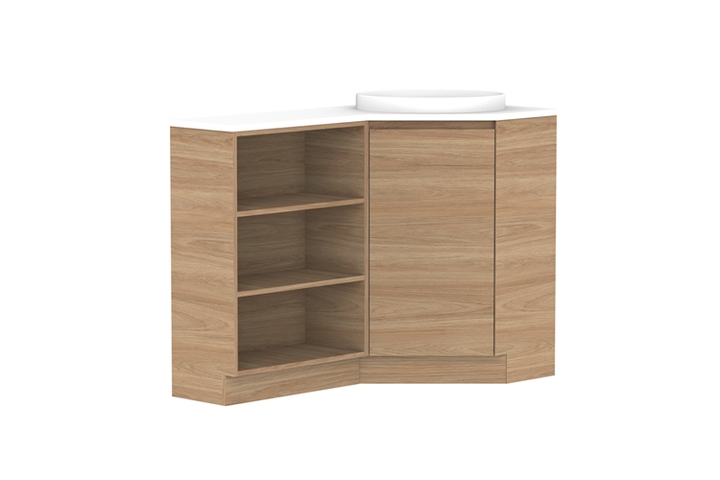 Glacier Corner 600 x 1200 Open Shelf Floor Mount Vanity