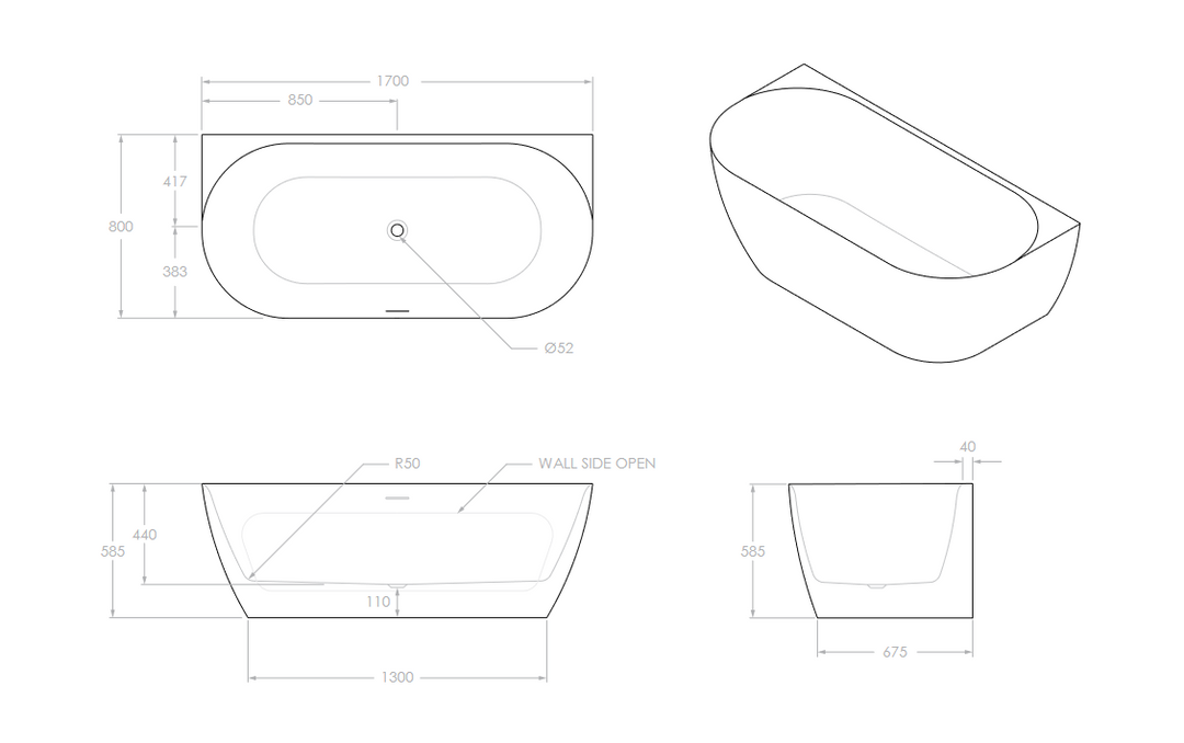 Glacier Back-To-Wall Bathtub