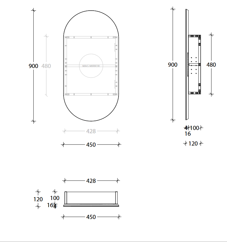 Pill Mirrored cabinets - Silk Cabinet Finish