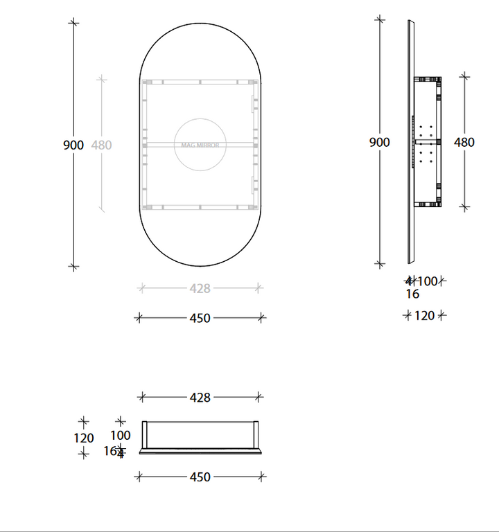 Pill Mirrored cabinets - Silk Cabinet Finish