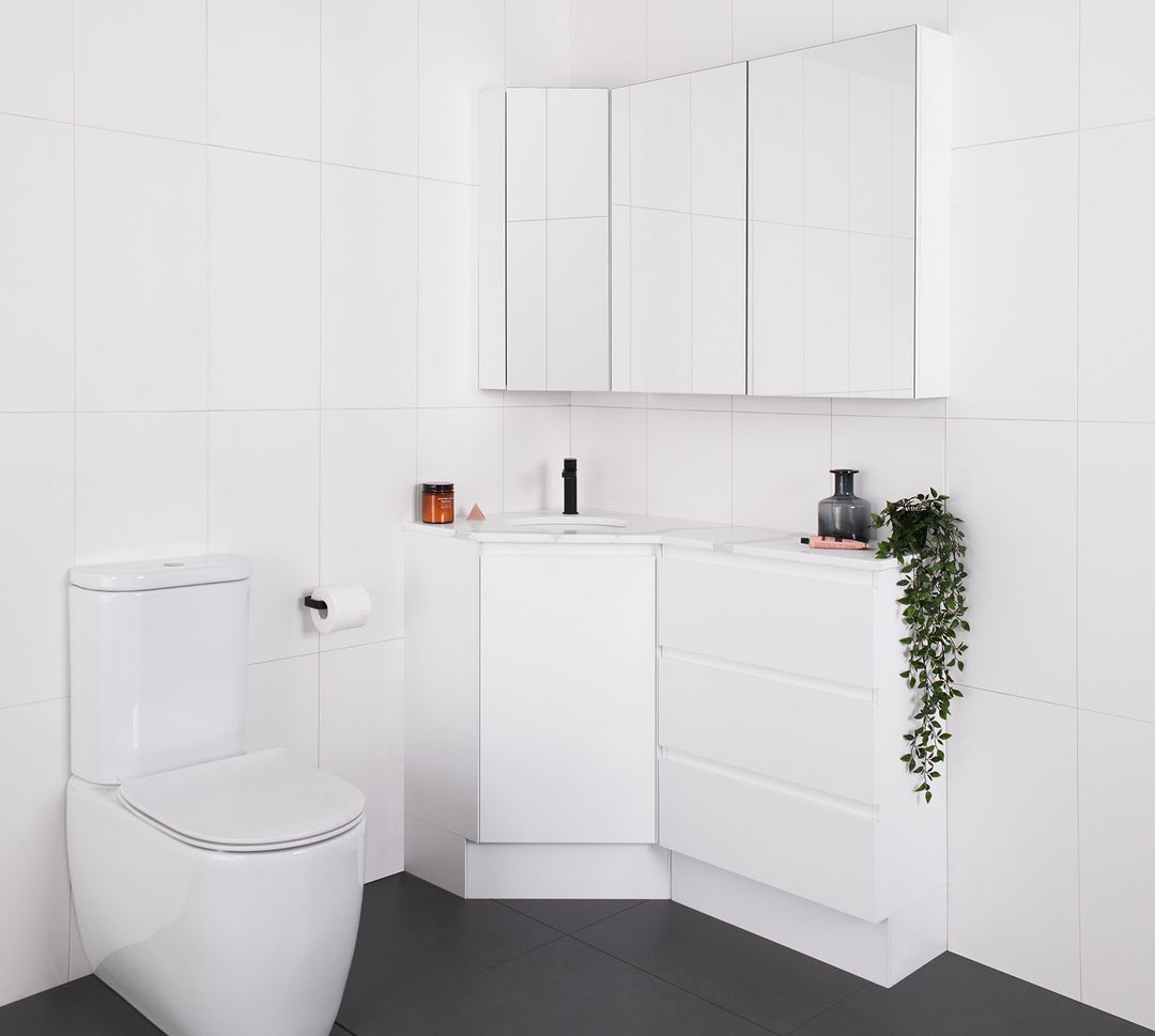 Glacier Corner 600 x 1200 Drawers Floor Mount Vanity