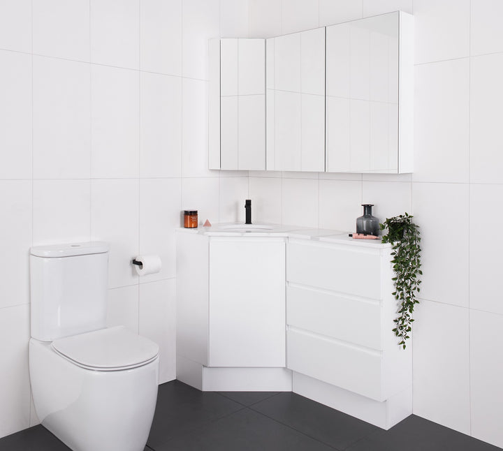 Glacier Corner 600 x 1200 Drawers Floor Mount Vanity