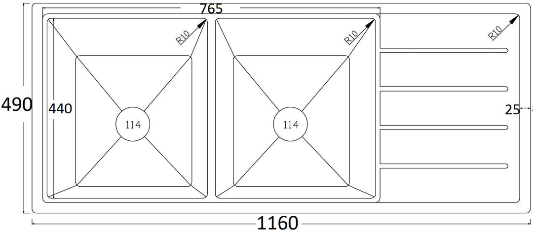 LUX Black Stone Sink 1140 Dual Bowl With Drainer