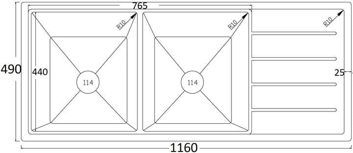 LUX Black Stone Sink 1140 Dual Bowl With Drainer