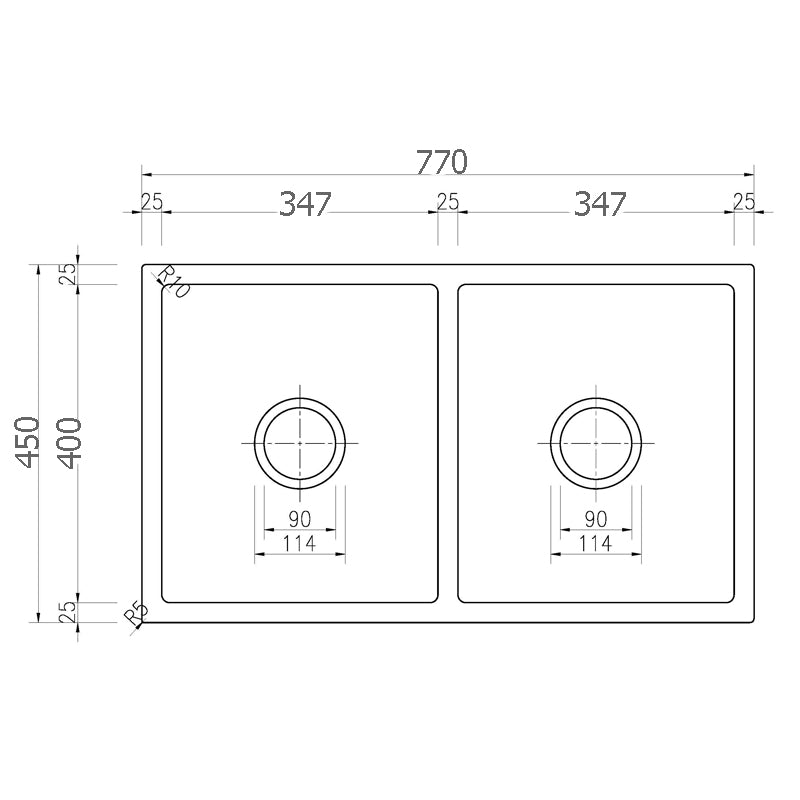 LUX Black Stone Sink 770 Dual Bowl