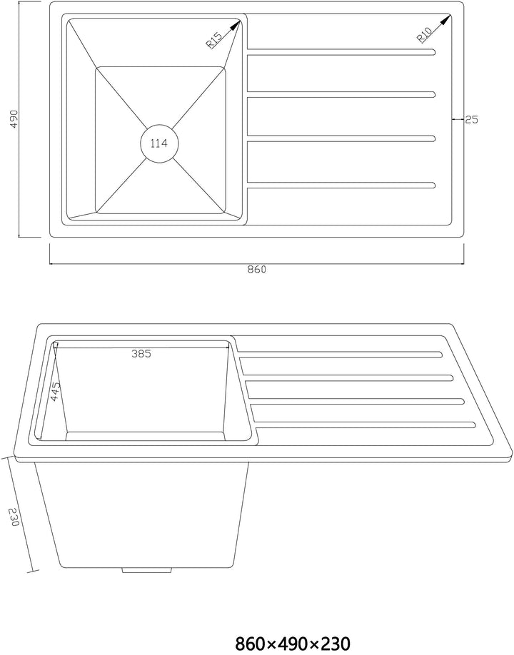 LUX Black Stone Sink 860 With Drainer