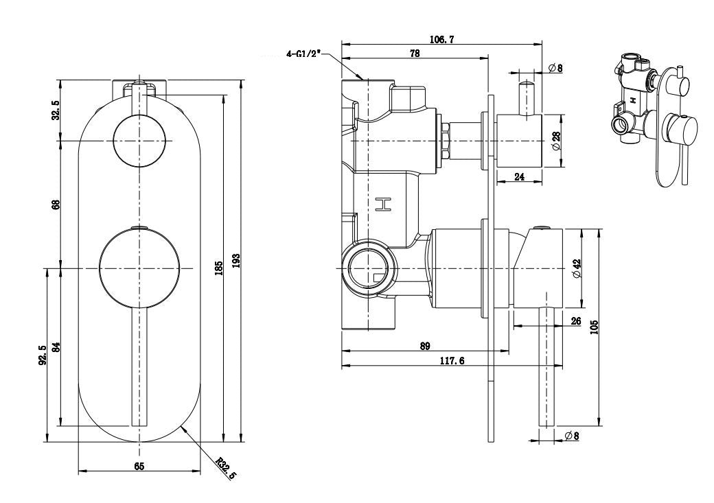 Arya Brushed Gun Metal Shower Mixer & Diverter