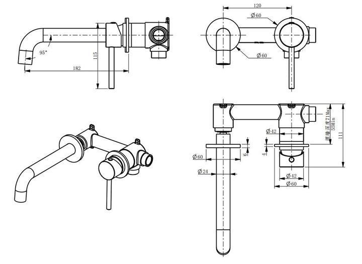 Arya Chrome Wall Mounted Mixer