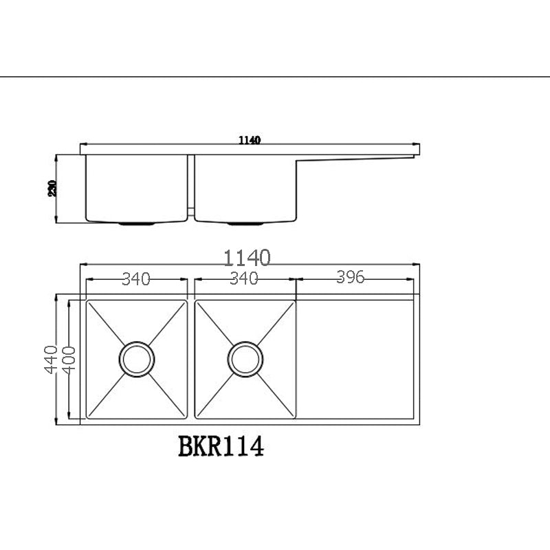 LUX SS Sink 1140 Dual Bowl With Drainer