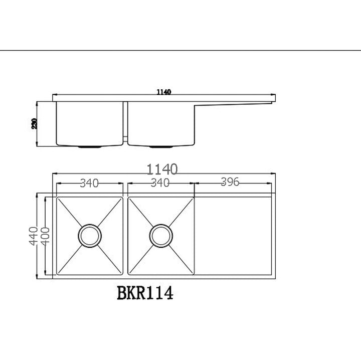 LUX SS Sink 1140 Dual Bowl With Drainer