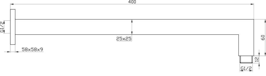 Essence Chrome Square Shower Arm 400mm V2