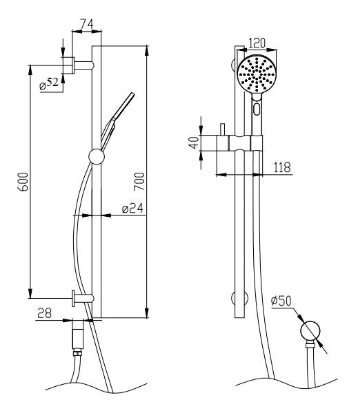 Essence Brushed Nickel Round Shower on Rail V2