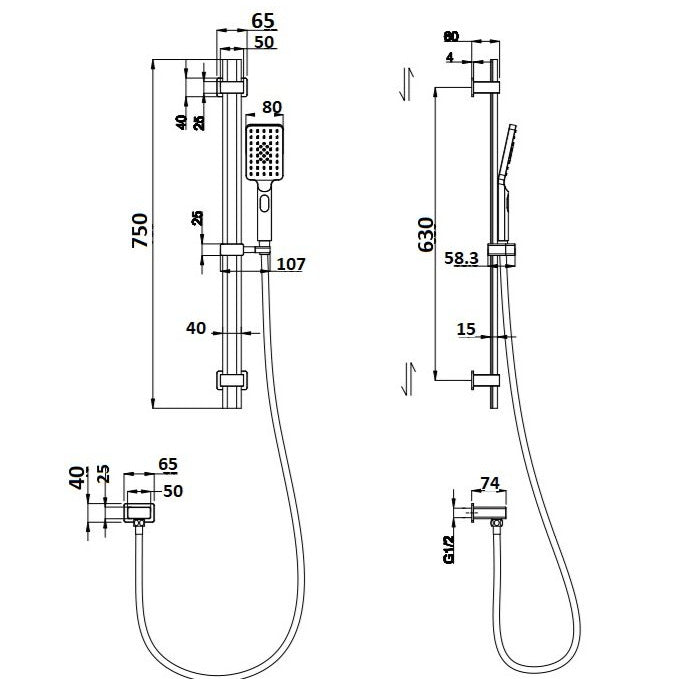 Essence Black Square Shower on Rail V2