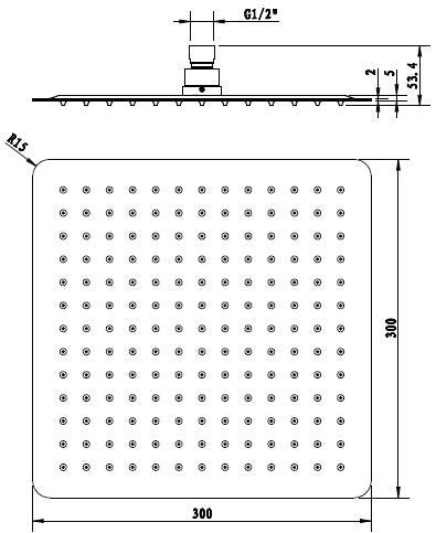 Essence Black Square 300mm SS Rain Shower Head