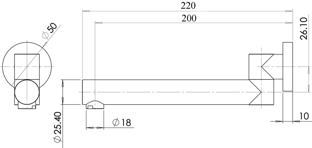 Evolve Chrome Swivel Bath Spout 220mm