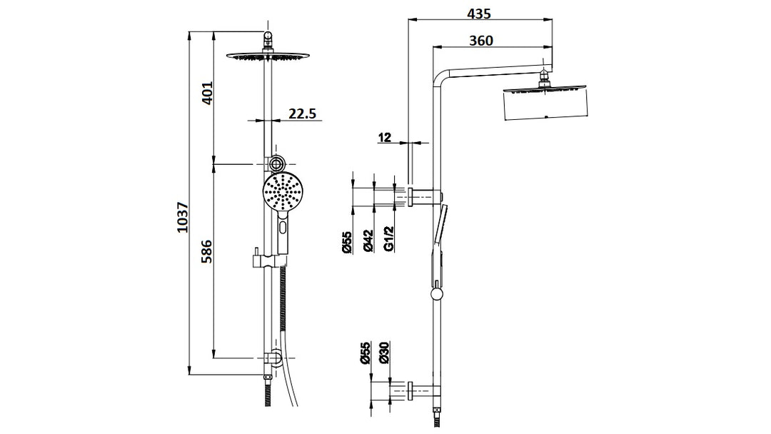 Essence Black Round Shower & 250mm Rain on Rail V2