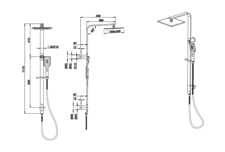 Essence Black Oval Shower & 250mm Rain on Rail