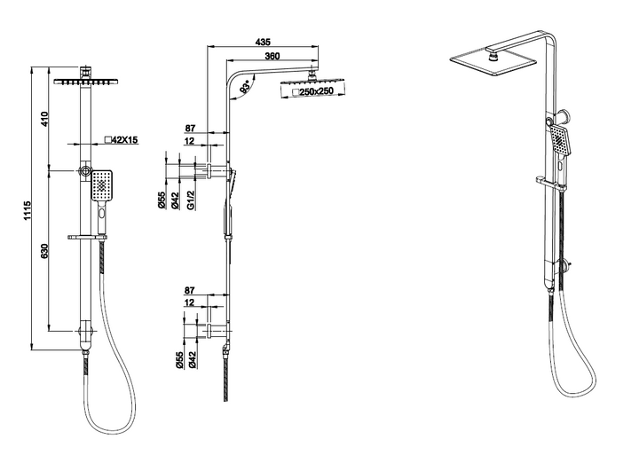 Essence Brushed Nickel Oval Shower & 250mm Rain on Rail