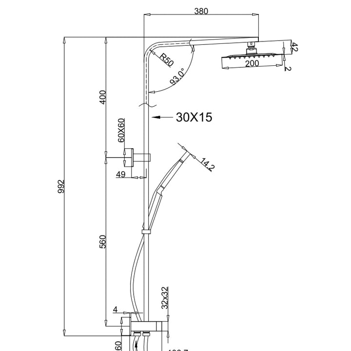 Essence Black Square Shower & Rain on Rail Twin Inlet
