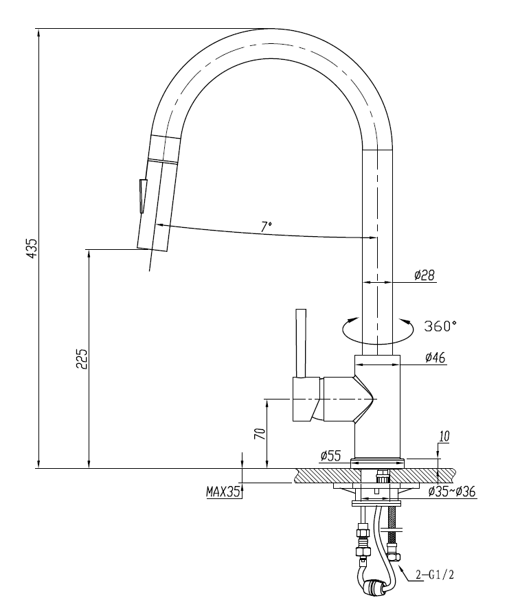 Arya Black Kitchen Mixer + Pull Out Spray