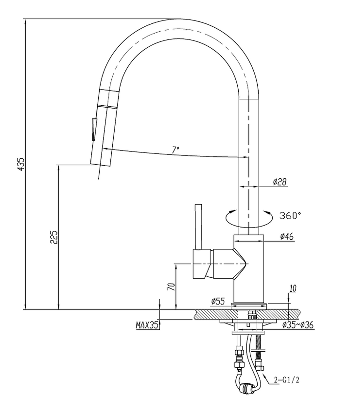 Arya Black Kitchen Mixer + Pull Out Spray