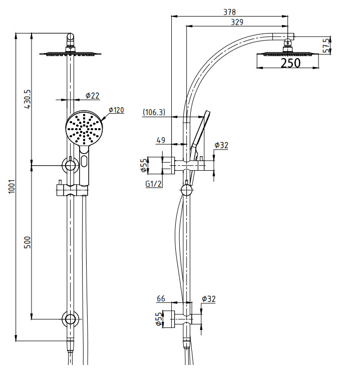 Essence Brushed Gun Metal Round Shower & 250mm Rain on Rail – Luxury ...