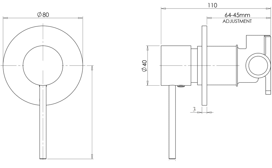 Evolve Black Wall Mixer & Spout Straight 180mm