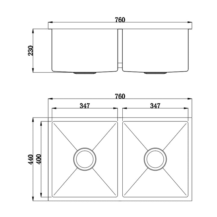 LUX Black SS Sink 760 Double Bowl