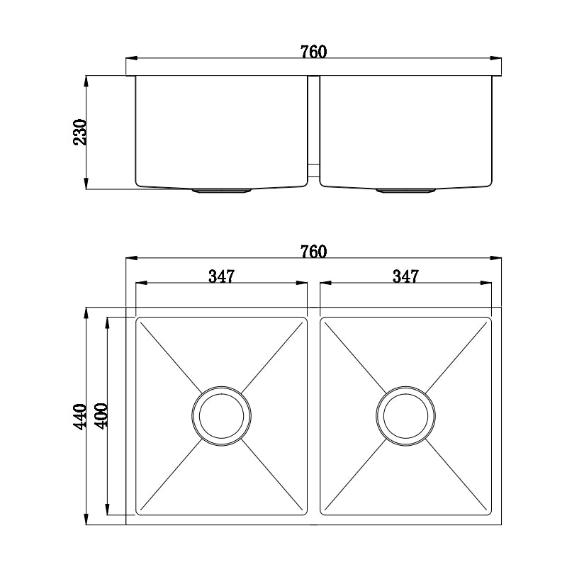 LUX SS Sink 760 Dual Bowl