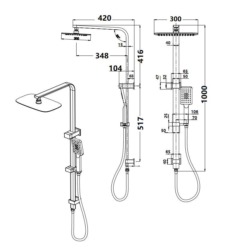 Essence Chrome Square Shower & 300mm Rain on Rail