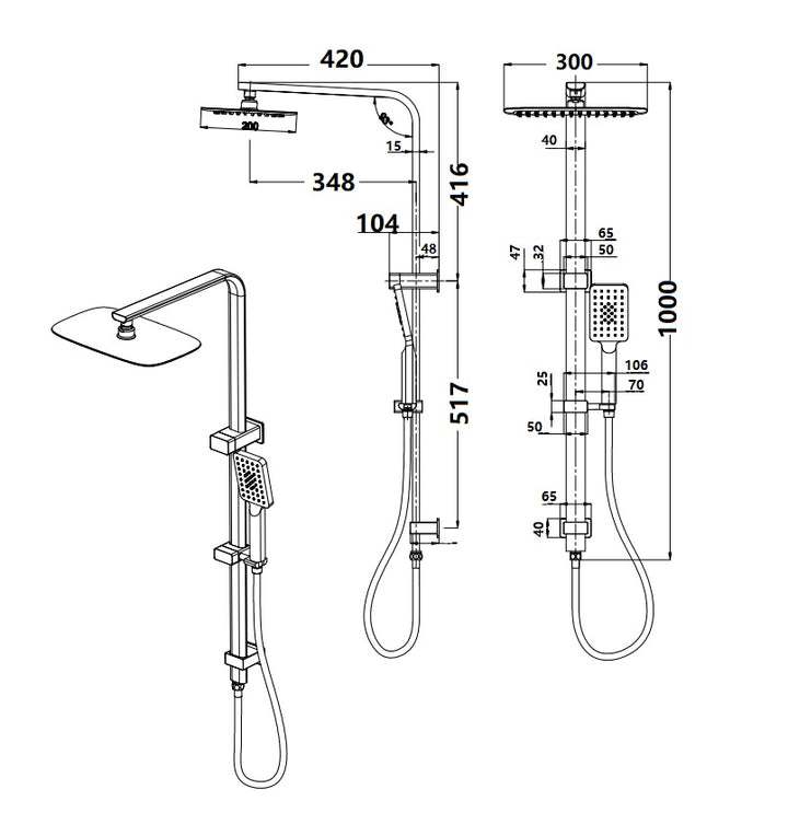 Essence Chrome Square Shower & 300mm Rain on Rail